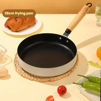 Panci masak dapur 3 buah, panci masak besi halus anti lengket Maifan lapisan batu dan panci dengan pegangan kayu