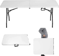 Mesa Plegable Rectangular Blanca de HDPE de 6 pies, Muebles de Exterior para Comedor, Almacén y Hotel, Playa, Camping, Picnic