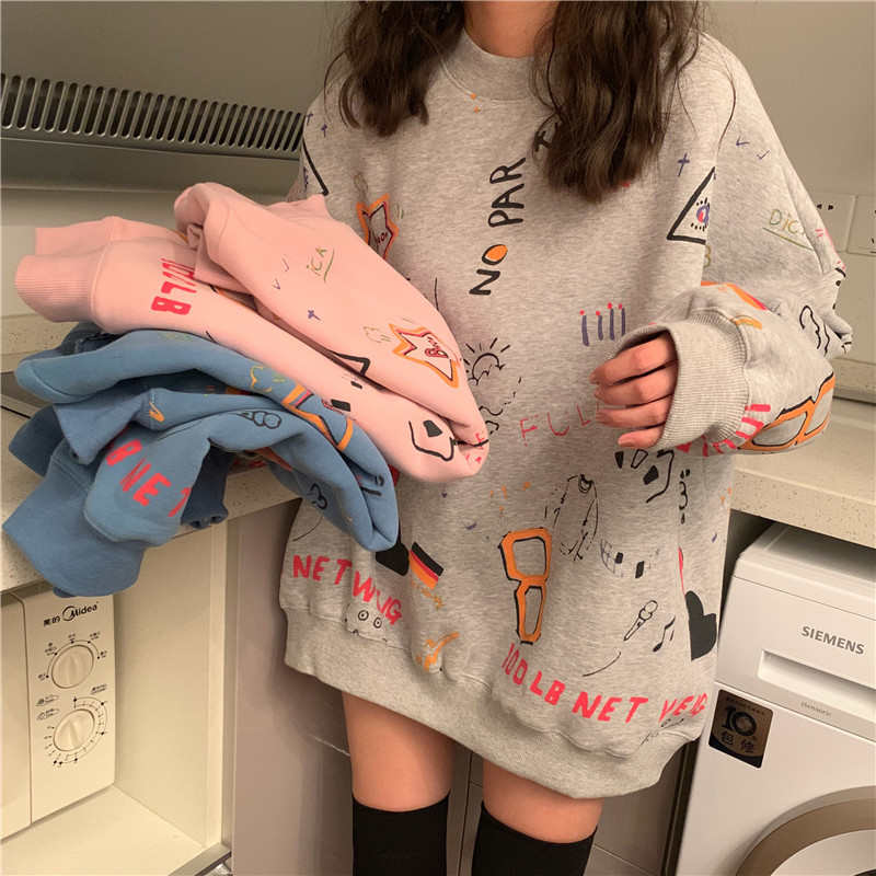 Hip Hop Pastell Sweatshirt für Frauen Drucken Loose Leisure Frühling Damen Kleidung Hoodies Teen Street Harajuku Hoodie