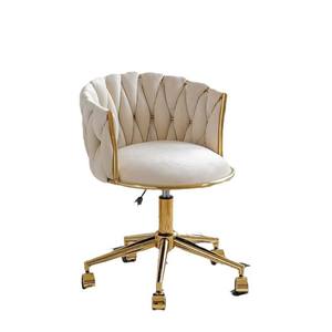 Silla de oficina de terciopelo gris con estructura dorada, altura ajustable y giratoria, para uso en el hogar, estudio o escritorio. - Product Image 5