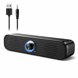Barra de Sonido Compacta Estéreo 2.0 con Alimentación USB, Barra de Audio para Computadora con Entrada Auxiliar, Perilla de Ajuste de Volumen Dual - Product Image 1