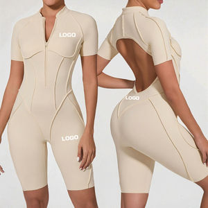 Women's Breathable Zippered Front Gym Jumpsuit Sports Bodysuit Three-Dimensional Cutting Design <b>Spaghetti</b> <b>Strap</b> Full Length - Product Image 3