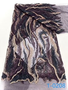 Bán Buôn Thiết Kế Mới Đính Cườm Vải Sang Trọng Thêu Đính Cườm Ren Vải Giá Rẻ Hơn Châu Phi Sequin Hạt Ren Vải Cho Ăn Mặc - Product Image 5