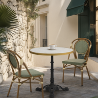 Table de salle à manger d'extérieur vintage française en aluminium imperméable avec base sculptée pour bistrot et patio