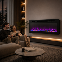Elektrischer LCD-Kamin Wandheizung LED-Flamme Fernbedienung App-Steuerung für Haushalt und Hotel Englischsprachig Farbige Kristalle Nur Bettenmodus