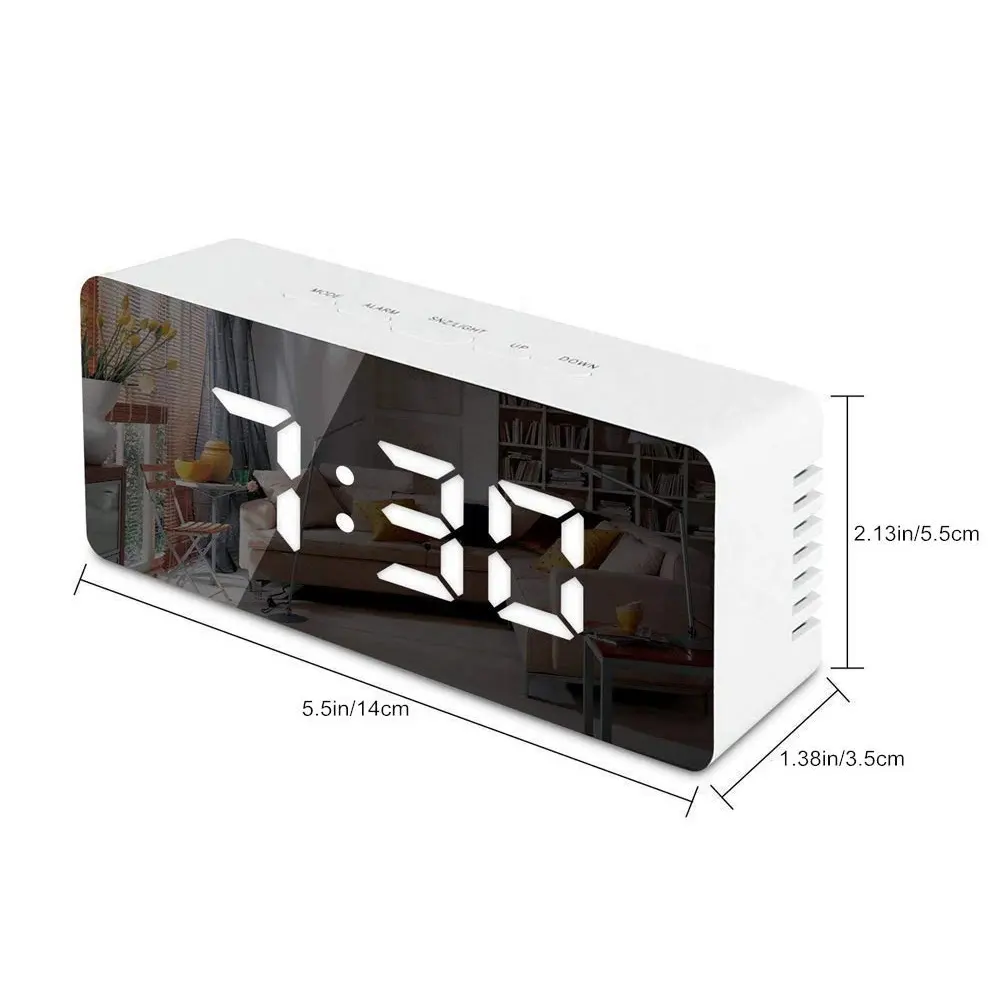 Hot selling Digital led Mirror Alarm Clock USB Charging Tabletop electronic Clock