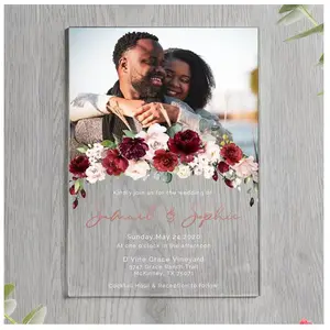 Kunden spezifische einzigartige luxuriöse quadratische klare Rose Druck Festival Quince anera Geburtstag Hochzeit Acryl Einladung karte