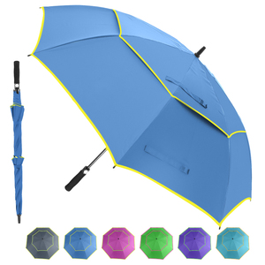Parapluie de golf professionnel droit vert fluorescent avec bordure, ouverture semi-automatique, aération, couleur personnalisable - Product Image 3