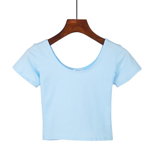 Camiseta Corta de Algodón para Mujer, Cuello Redondo, Manga Corta, Corte Ajustado, Informal, para Verano - Product Image 3