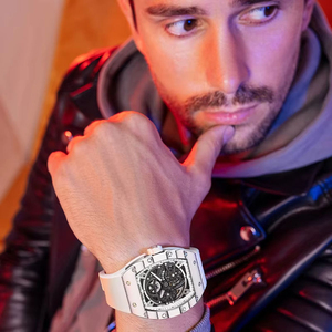 Reloj Mecánico para Hombre, Caja de Acero Inoxidable Tonneau, Correa de Silicona, Esqueleto Automático, Cristal de Zafiro, Esfera de 40 mm, Lujoso - Product Image 4