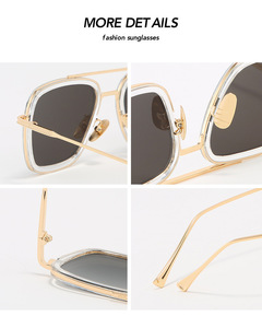 Gafas de Sol de Diseñador para Hombre, Montura Metálica Cuadrada Dorada/Plateada, Protección UV, Doble Puente, Estilo Personalizado, Más Vendidas - Product Image 6