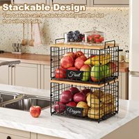 Lot de 2 bacs de rangement empilables XXL carrés en fil métallique pour pommes de terre, oignons, fruits, légumes et ail – Organiseurs pour garde-manger et comptoir de cuisine