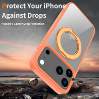 Coque de téléphone magnétique orange pour iPhone 17 Pro Max avec support rotatif Coque de téléphone portable antichoc de luxe avec couverture arrière transparente