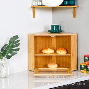 Bamboo double-layer bread box, household pastry and cake dustproof wooden box, <b>kitchen</b> decoration food storage rack - Product Image 1