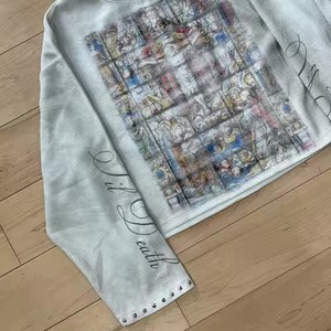 Tùy Chỉnh Người Đàn Ông Của Quá Khổ Đồ Họa Áo Phông Graffiti In Nhiệt Waffle Đan Dài Tay Áo 100% Cotton Phong Cách Giản Dị - Product Image 3