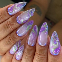 Instant Salon Mani Mariage Lumineux Faux Noir Rond Cercueil Acrylique Bleu Clair Ongles