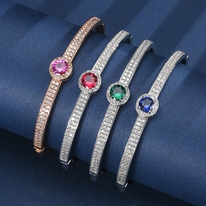 Minimalist Eco-friendly <b>Copper</b> 6.5MM Multicolor Cubic Zirconia <b>Bangles</b> Jewelry Women for Feminine Daily Elegant - Product Image 3