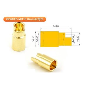 Ensemble de connecteurs à balle plaqués or Amass GC6010-M/F, connecteur à courant élevé 6,0 mm en cuivre pur 60A pour moteur et ESC RC - Product Image 2
