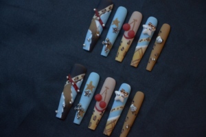 Uñas Postizas Cuadradas de Lujo con Flores 3D y Diamantes de Imitación, Uñas Postizas Largas y Elegantes Hechas a Mano, Puntas de Uñas de ABS - Product Image 5