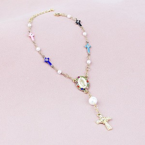 Braccialetti con perline a forma di occhio fortunato con maglie di perle KOMI per donne strass vergine maria braccialetti con ciondoli con ciondoli da battesimo - Product Image 5