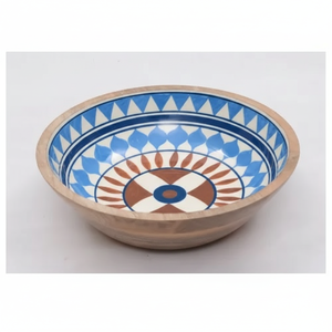 Venta caliente diseño hecho a mano esmalte impreso cuenco de madera cuenco para servir Pasta forma redondeada cuenco para servir portátil - Product Image 1