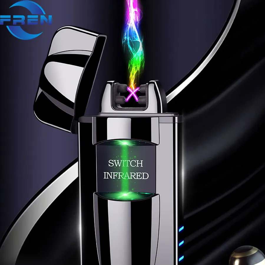 FR-623 Hot Menjual Elektronik Usb Pengisian Rokok Cerutu Ringan Double Arc Plasma Pulsa Switch Infrared Korek Api
