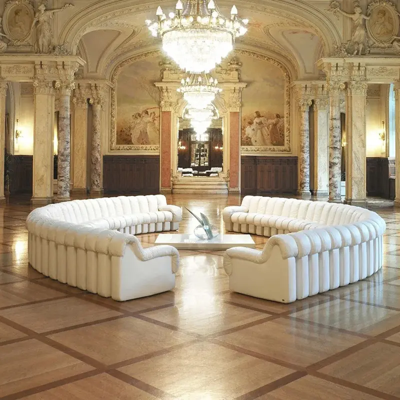 Художественный высококачественный белый кожаный диван из 600 змеи, изогнутый модульный секционный диван, круглый водонепроницаемый диван