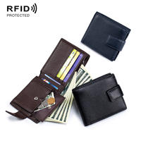 Dompet Lipat Tipis Pria Kulit Asli Mewah Vintage, Penahan Kartu RFID, Penjepit Uang, Kantong Koin untuk Pria