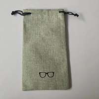 Pochette à lunettes rectangulaire en lin doux, vente en gros d'usine, logo personnalisé, pour femmes, rangement de lunettes optiques et bijoux, avec cordon de serrage pour lunettes de soleil