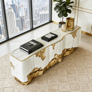 Mobile da Soggiorno <span class=keywords><strong>Bianco</strong></span> <span class=keywords><strong>e</strong></span> <span class=keywords><strong>Oro</strong></span> con Texture Dorata, Tavolo Console di Lusso in Stile Moderno, Colore <span class=keywords><strong>e</strong></span> Dimensioni Personalizzabili - Product Image 5