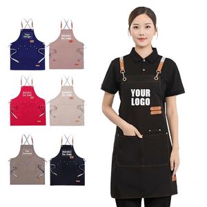 Factory Custom Logo Adult Chef <b>Apron</b> Canvas <b>Waterproof</b> Cooking <b>Apron</b> for Restaurant Kitchen Custom Printed Logo - Product Image 1