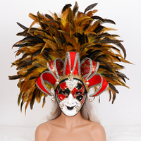 Masque en plumes de style bouffon multicolore, masque vénitien pour cosplay, masque intégral pour soirée, bal, carnaval, festival, décoration de fête