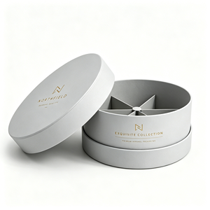 Luxury Rigid Cardboard Round Cylinder <b>Box</b> with Dividers for Flower Cosmetic Gift Set Packaging Gold Foil Custom Printed Factory - Product Image 3