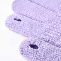 Gants tricotés pour femmes à cinq doigts, en tissu doux et extensible, avec motif visage mignon sur les pointes des doigts, pour usage quotidien et extérieur