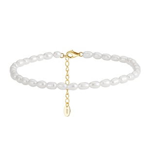 RINNTIN SA38 cavigliere di gioielleria raffinata di nuovo arrivo per le donne cavigliere di perle d'acqua dolce placcate oro 14K per le donne <span class=keywords><strong>argento</strong></span> Sterling - Product Image 1