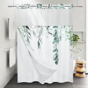 No Hook Shower Curtain with Snap in Liner Dahlia Floral Waterproof Inner Liner Plants Purple Grey Flowers Modern Shower Curtains