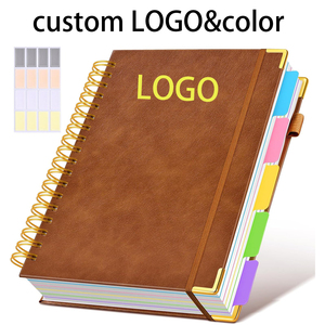 Carnet de notes scolaire à spirale en cuir rigide A5/A4 personnalisé avec logo en creux, 5 sujets, ligné, avec intercalaires - Product Image 1