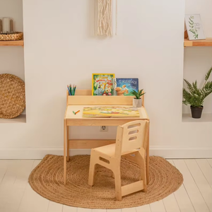 Juego de escritorio y silla para niños pequeños, mesa Montessori con estantería, mesa de juegos de mesa para niños, escritorio con cajón, muebles minimalistas - Product Image 1