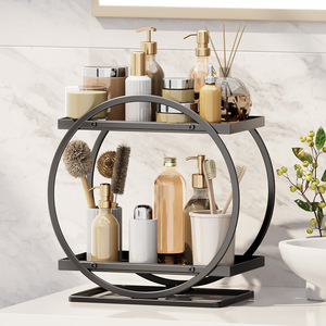 Round Cosmetic <b>Shelf</b> Carbon Steel 2 Tier <b>Desktop</b> Storage Rack For Makeup And Miscellaneous Items - Product Image 2