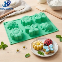 Cetakan Kue Silikon Bentuk Kupu-kupu, Kepik, dan Bunga 6 Lubang, Mudah Dilepas, untuk Pembuatan Sabun Kreatif