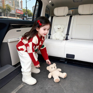 Girls Christmas Sweater Red White Checkered Thick Cotton Round Neck Winter Top - Product Image 3
