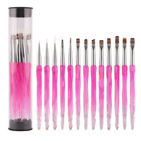 Kuas Nail Art Bulat Oval Tip Tipis Halus untuk Desain Bunga Satu Sentuhan dengan Gagang Heksagonal Ungu Kustom, Gel Builder, Single Head