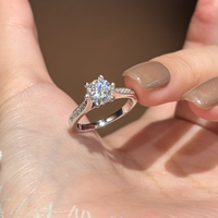 Bague Solitaire Française en Argent Sterling 925 avec Moissanite 1 Carat, Bague Ouverte Ajustable