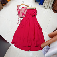 SS2475 Nouvelle arrivée, robe longue en dentelle unie sans manches pour femmes, ensemble de robe plissée élégante, mode estivale, ensemble deux pièces