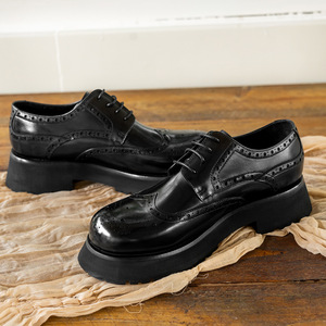 Zapatos Oxford de Vestir para Hombre, Negros, de Cuero Genuino, con Punta Redonda, Cordones, Aumentan la Estatura, Suela de Goma, para Todas las Temporadas, Estilo Profesional - Product Image 6