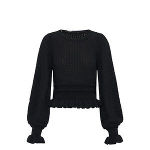 Maglione Pullover da donna in <span class=keywords><strong>maglia</strong></span> <span class=keywords><strong>di</strong></span> cotone 100% stile Y2K girocollo con maniche lunghe e righe <span class=keywords><strong>di</strong></span> <span class=keywords><strong>pizzo</strong></span> nero per la stagione autunnale - Product Image 1