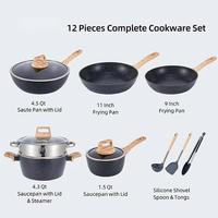 Dropahipping 12 buah panci memasak dapur, Set panci masak anti lengket bahan Aloi aluminium putih dengan pegangan kayu