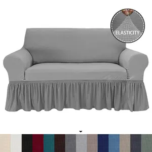 Thick Fleece Fabric Solid Color Fundas Para Sofa cover with skirt color grey or ash lastic Stretch Jacquard Skirt Slipcover