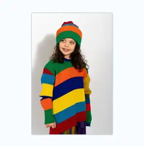 Suéter de punto de colores contrastantes para niña, suéter suelto de punto multicolor, cálido, de fábrica, Otoño/Invierno, 2023