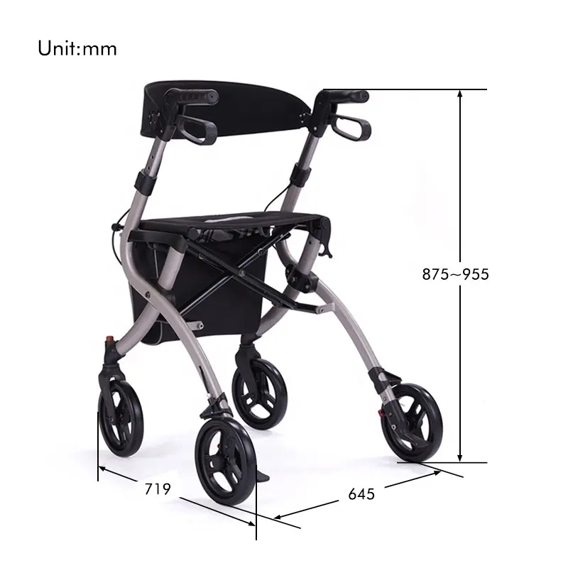 Health Care Portable Lightweight Outdoor Rollator Foldable Stand Up Walking Frame Height Adjustable Rollator For Old Man